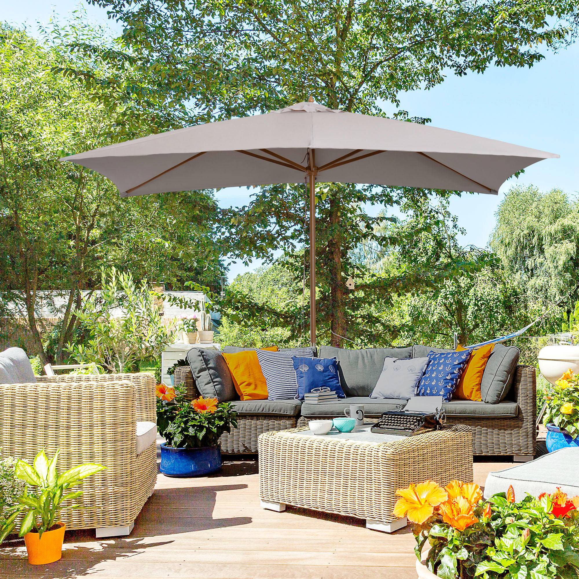 Parasol de jardin 2x3 m imperméable, en bois avec toile amovible en polyester, gris - Image 4