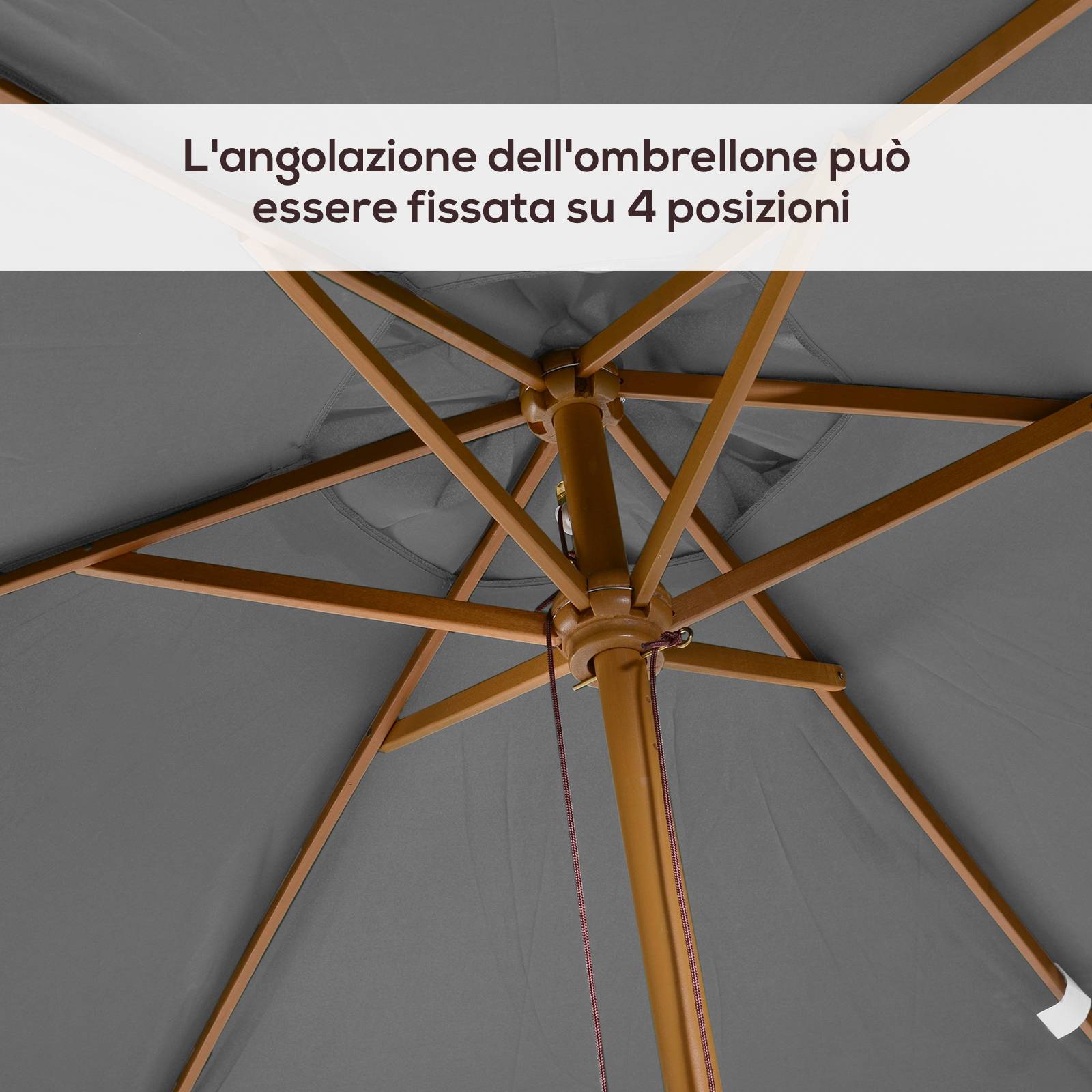 Parasol de jardin 2x3 m imperméable, en bois avec toile amovible en polyester, gris - Image 8
