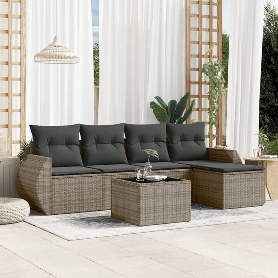 Salon de jardin 6 pièces en résine tressée avec coffre de rangement intégré pour terrasse Gris – ComfortXL Outdoor Living - Image 1