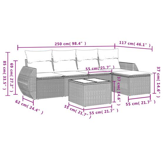 Salon de jardin 6 pièces en résine tressée avec coffre de rangement intégré pour terrasse Gris – ComfortXL Outdoor Living - Image 3