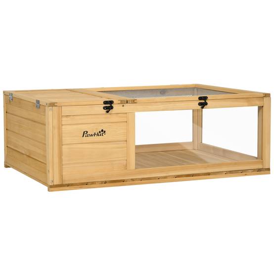Enclos Tortue Terre Bois Sapin Intérieur Extérieur 2 Espaces 91x60cm Jaune Clair - ComfortXL Outdoor Living - Image 2