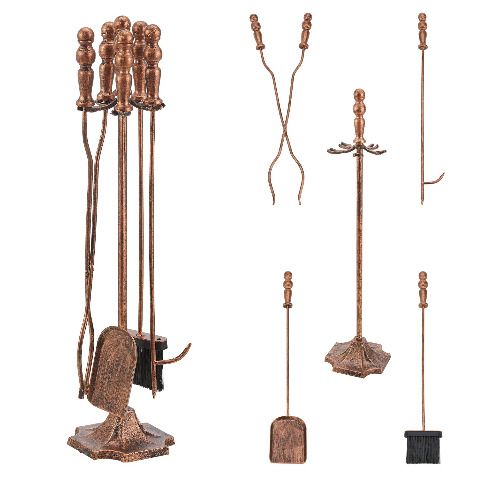 Helloshop26 - Serviteur de cheminée dovre avec balai pelle pince tisonnier bronze - Imagen 1