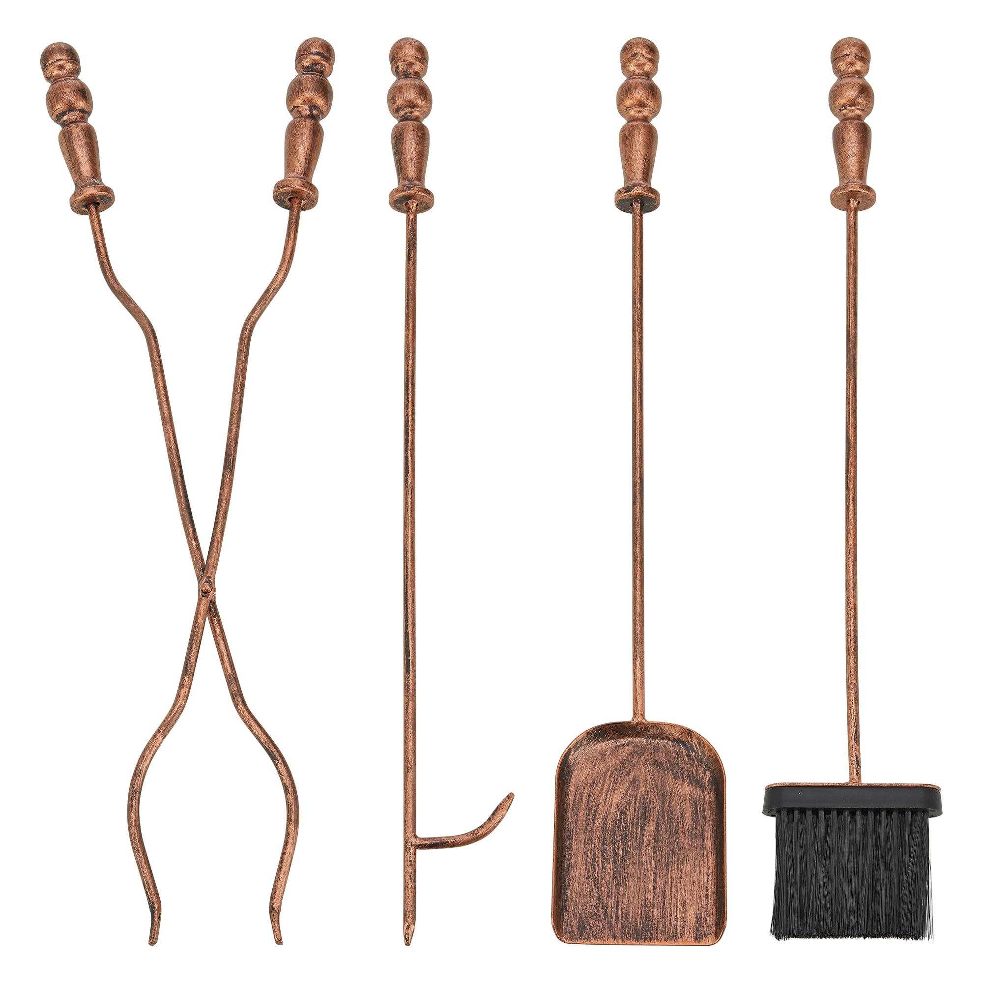 Helloshop26 - Serviteur de cheminée dovre avec balai pelle pince tisonnier bronze - Imagen 3