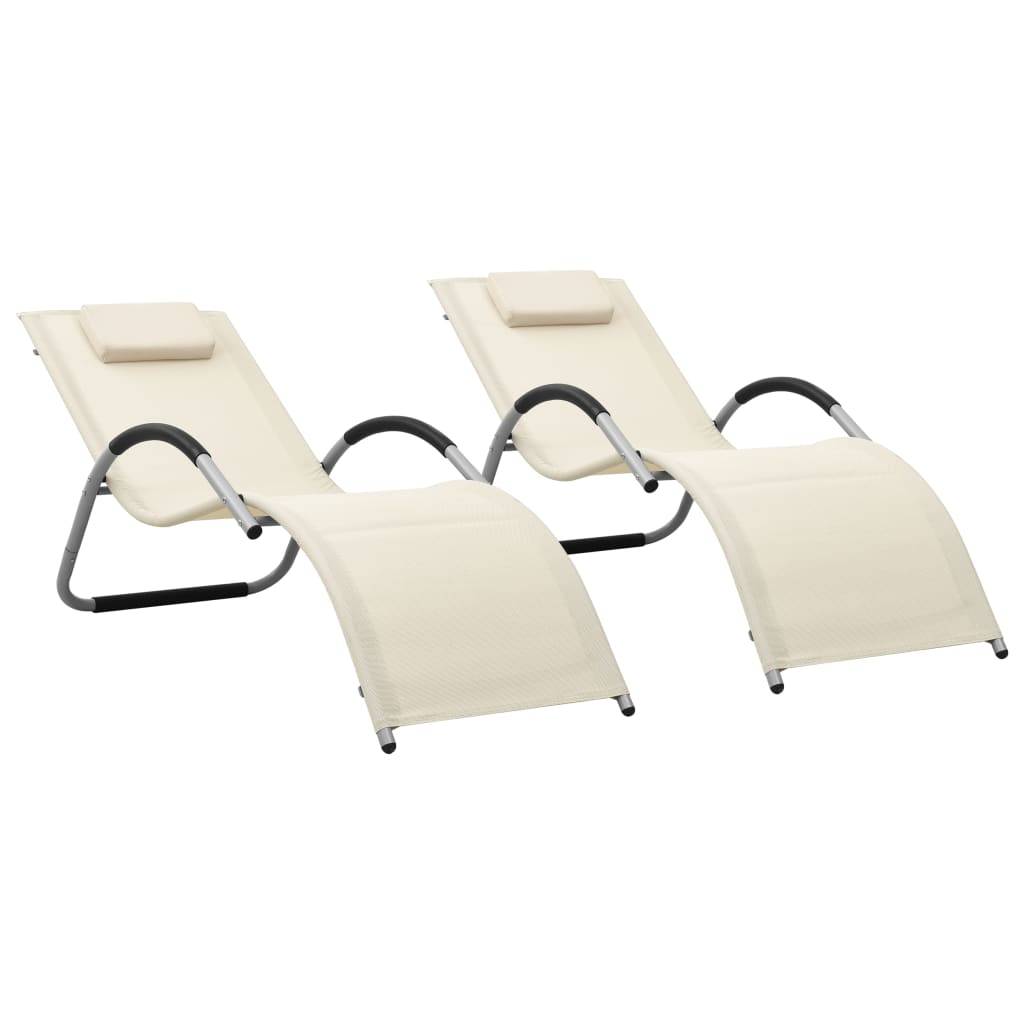 Helloshop26 - Chaises longues textilène 2 pcs crème et gris - Imagen 1