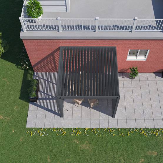 Ombrea - Pergola bioclimatique adossée 3x3 m en aluminium anthracite avec lames orientables et 1 store latéral – Ombrea - Image 4
