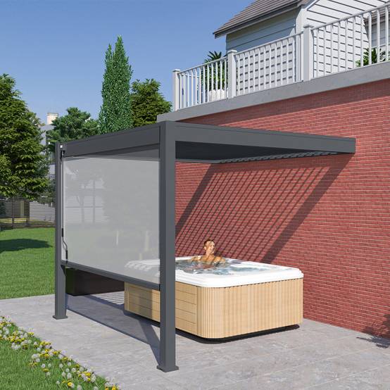Ombrea - Pergola bioclimatique adossée 3x3 m en aluminium anthracite avec lames orientables et 1 store latéral – Ombrea - Image 3