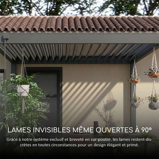 Ombrea - Pergola bioclimatique adossée 3x3 m en aluminium anthracite avec lames orientables et 1 store latéral – Ombrea - Image 10