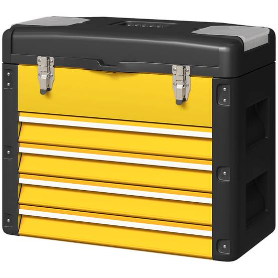 Sans Marque - Boîte à outils vide, 49,7 x 25,3 x 40,7 cm boîte à outils avec 4 tiroirs, mini boîte acier jaune - Image 2