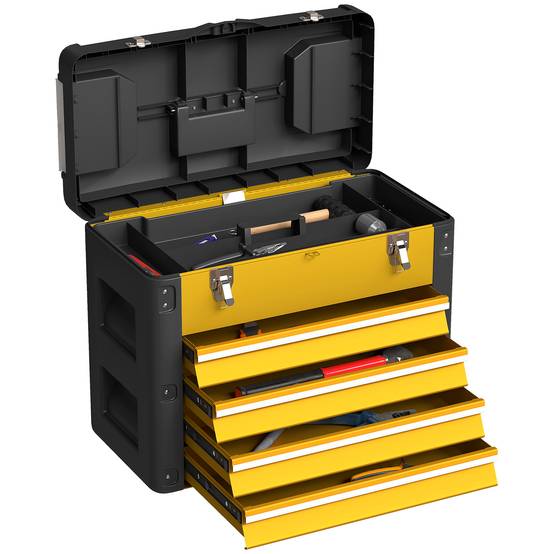 Sans Marque - Boîte à outils vide, 49,7 x 25,3 x 40,7 cm boîte à outils avec 4 tiroirs, mini boîte acier jaune - Image 1