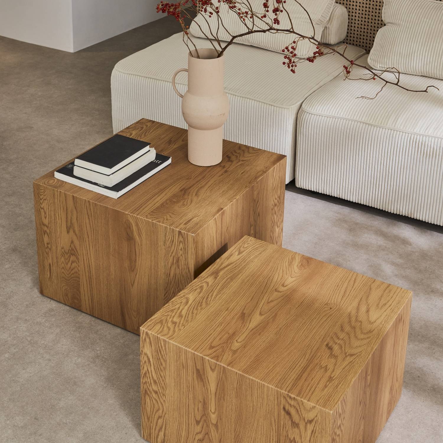 sweeek - Lot de 2 tables basses carrées effet chêne SYLVA L 58 x l 58 x H 40cm / L 50 x l 50 x H 33cm | sweeek - Image 1