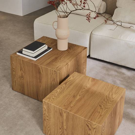 sweeek - Lot de 2 tables basses carrées effet chêne SYLVA L 58 x l 58 x H 40cm / L 50 x l 50 x H 33cm | sweeek - Image 3