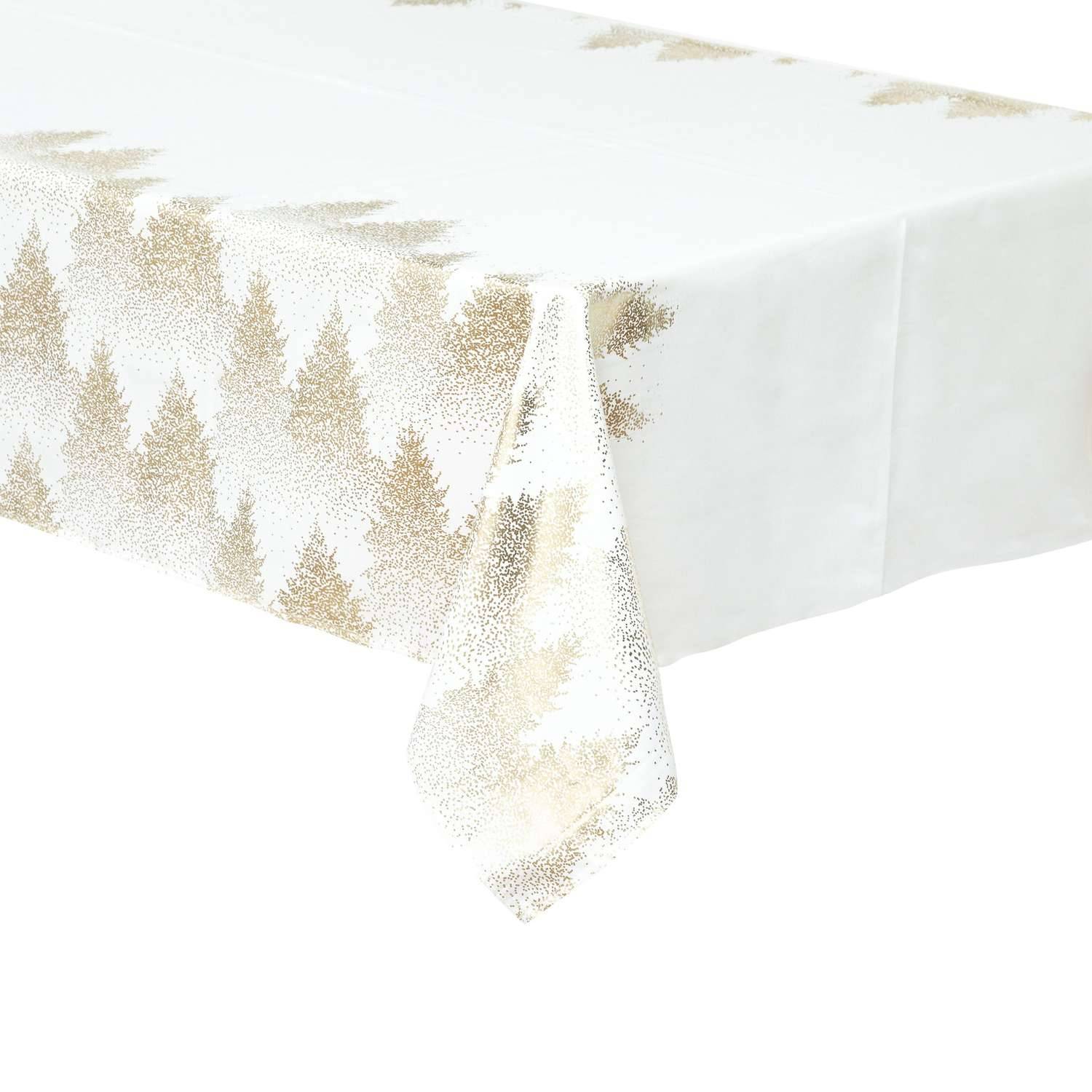 Atmosphera - Nappe de Noël rectangulaire motifs sapins - L. 140 x 240 cm - Blanc et doré - Atmosphera - Imagen 1