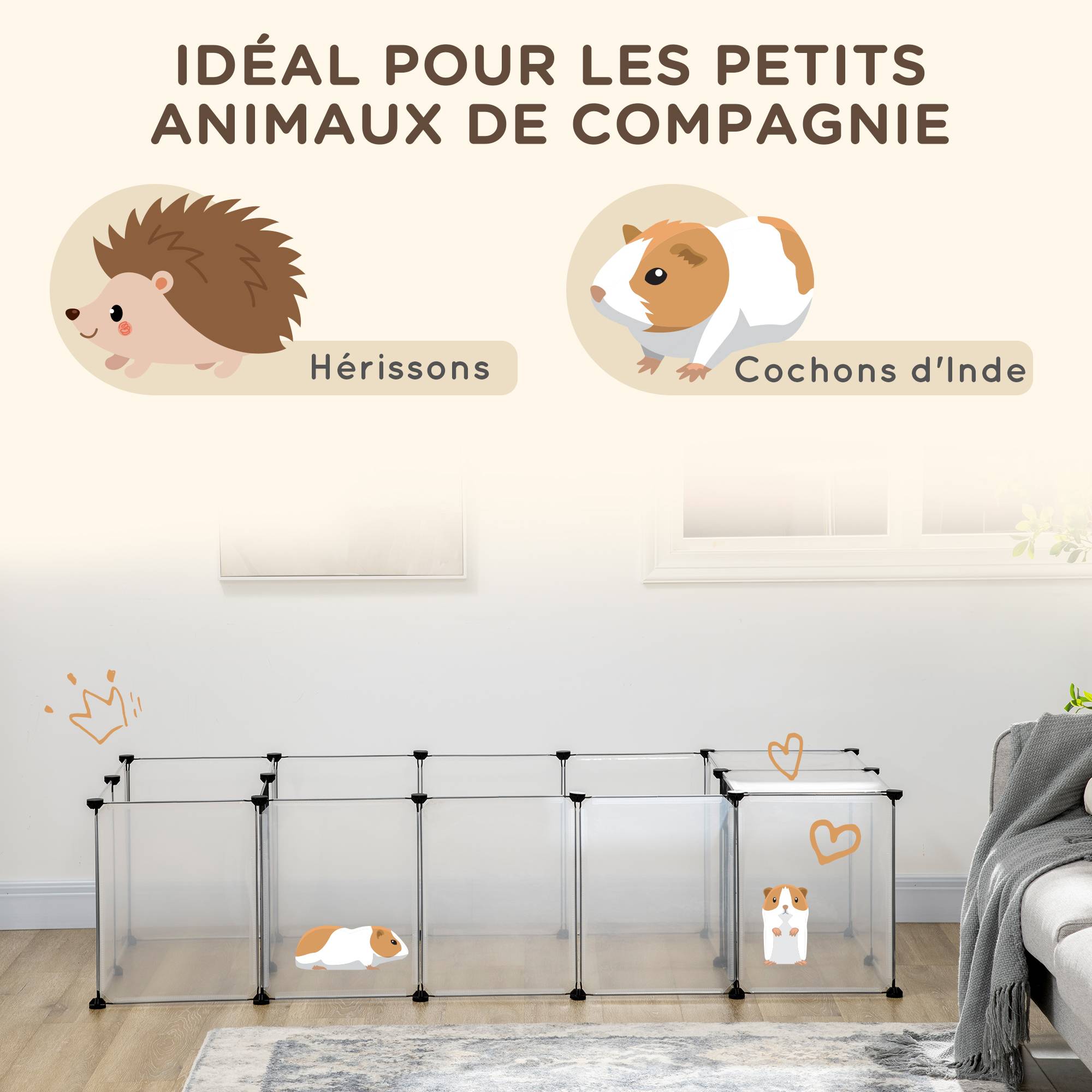 Enclos modulable pour petits animaux acier et résine blanc 175 x 70 x 45 cm - PANGIVO - Image 6