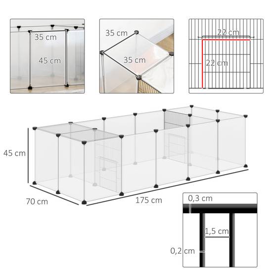 Enclos modulable pour petits animaux acier et résine blanc 175 x 70 x 45 cm - PANGIVO - Image 5