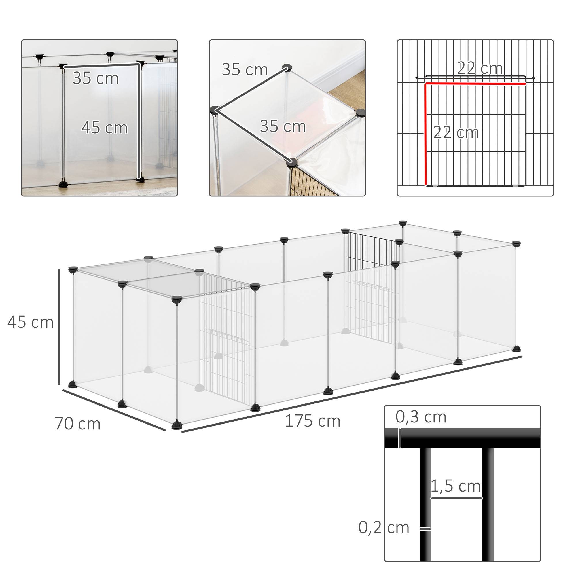Enclos modulable pour petits animaux acier et résine blanc 175 x 70 x 45 cm - PANGIVO - Image 5