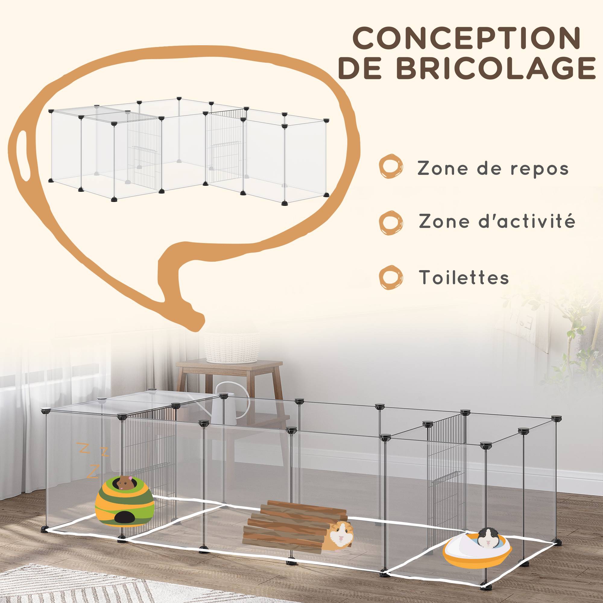 Enclos modulable pour petits animaux acier et résine blanc 175 x 70 x 45 cm - PANGIVO - Image 7