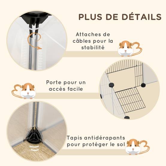 Enclos modulable pour petits animaux acier et résine blanc 175 x 70 x 45 cm - PANGIVO - Image 8