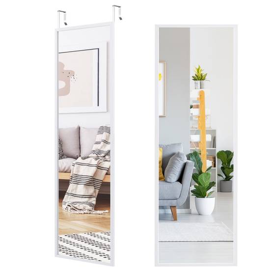 Helloshop26 - Miroir à suspendre sur porte avec crochets de suspension réglables en hauteur 36,5 x 107 cm blanc - Imagen 1