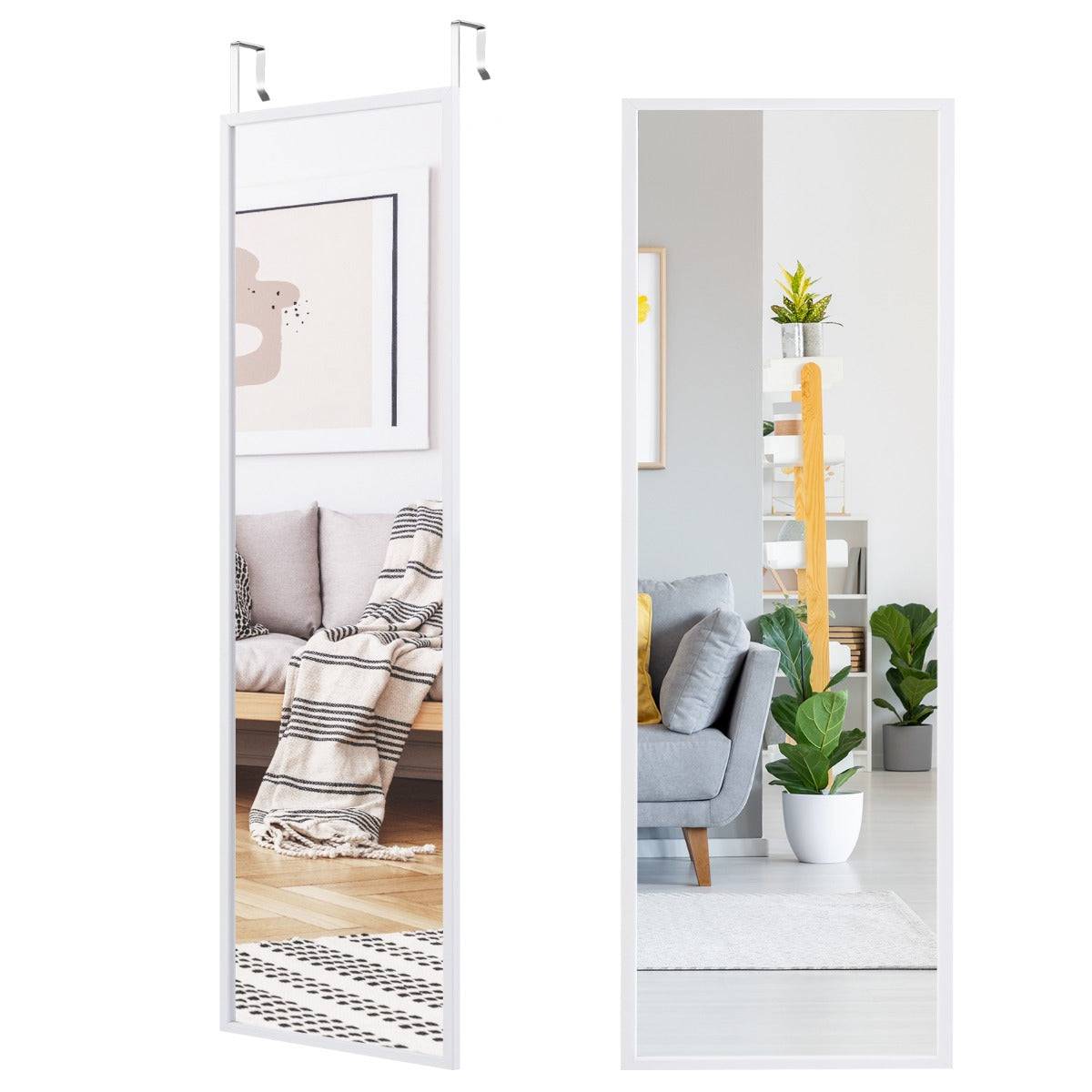 Helloshop26 - Miroir à suspendre sur porte avec crochets de suspension réglables en hauteur 36,5 x 107 cm blanc - Imagen 1