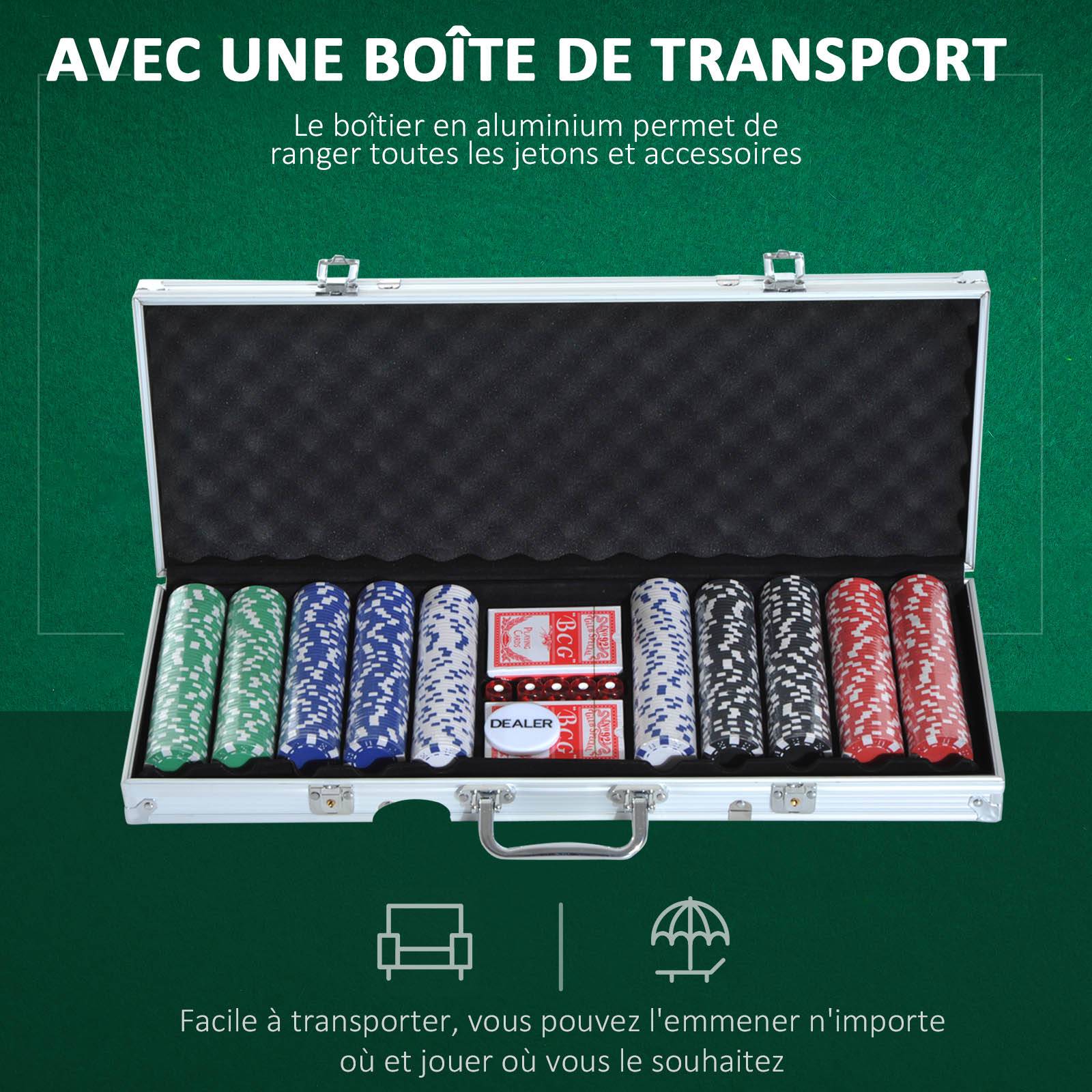 Mallette de Poker Coffret de Poker Complet avec 500 jetons 2 Jeux de Cartes + 5 dés Bouton Dealer 2 clés alu. - Image 7