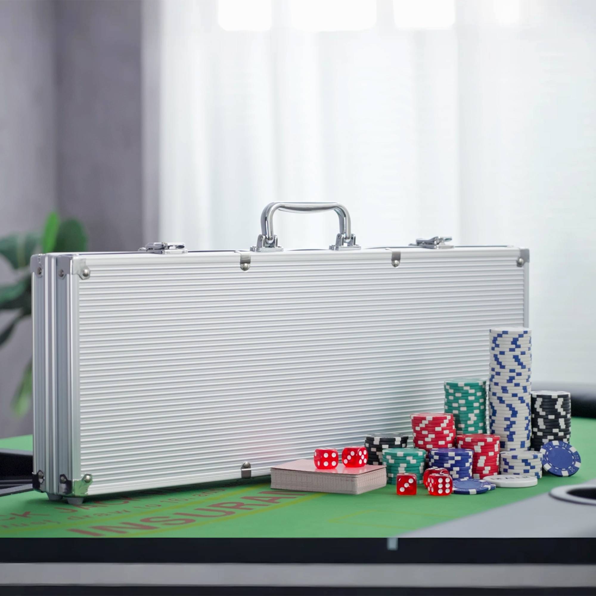 Mallette de Poker Coffret de Poker Complet avec 500 jetons 2 Jeux de Cartes + 5 dés Bouton Dealer 2 clés alu. - Image 10