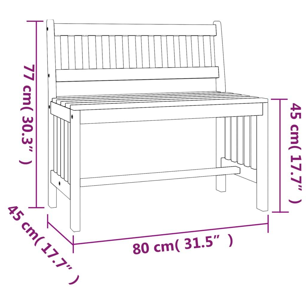 Helloshop26 - Banc de jardin meuble de patio d'extérieur terrasse 80 x 45 x 77 cm bois massif d'eucalyptus - Imagen 5