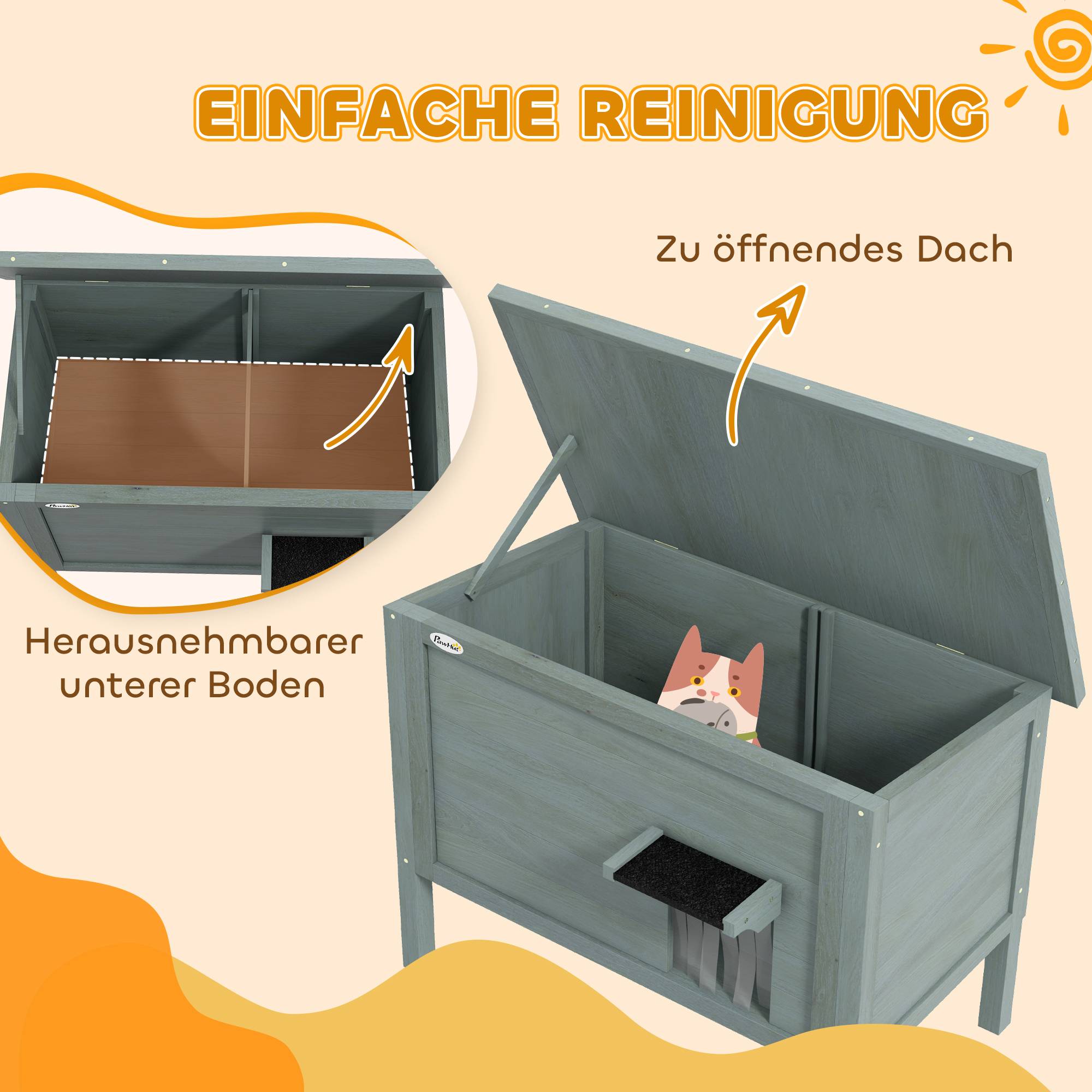 Maison chat extérieur imperméable, 1 fenêtre, 1 entrée, 85x50x68,5 cm, gris foncé+noir - Image 7