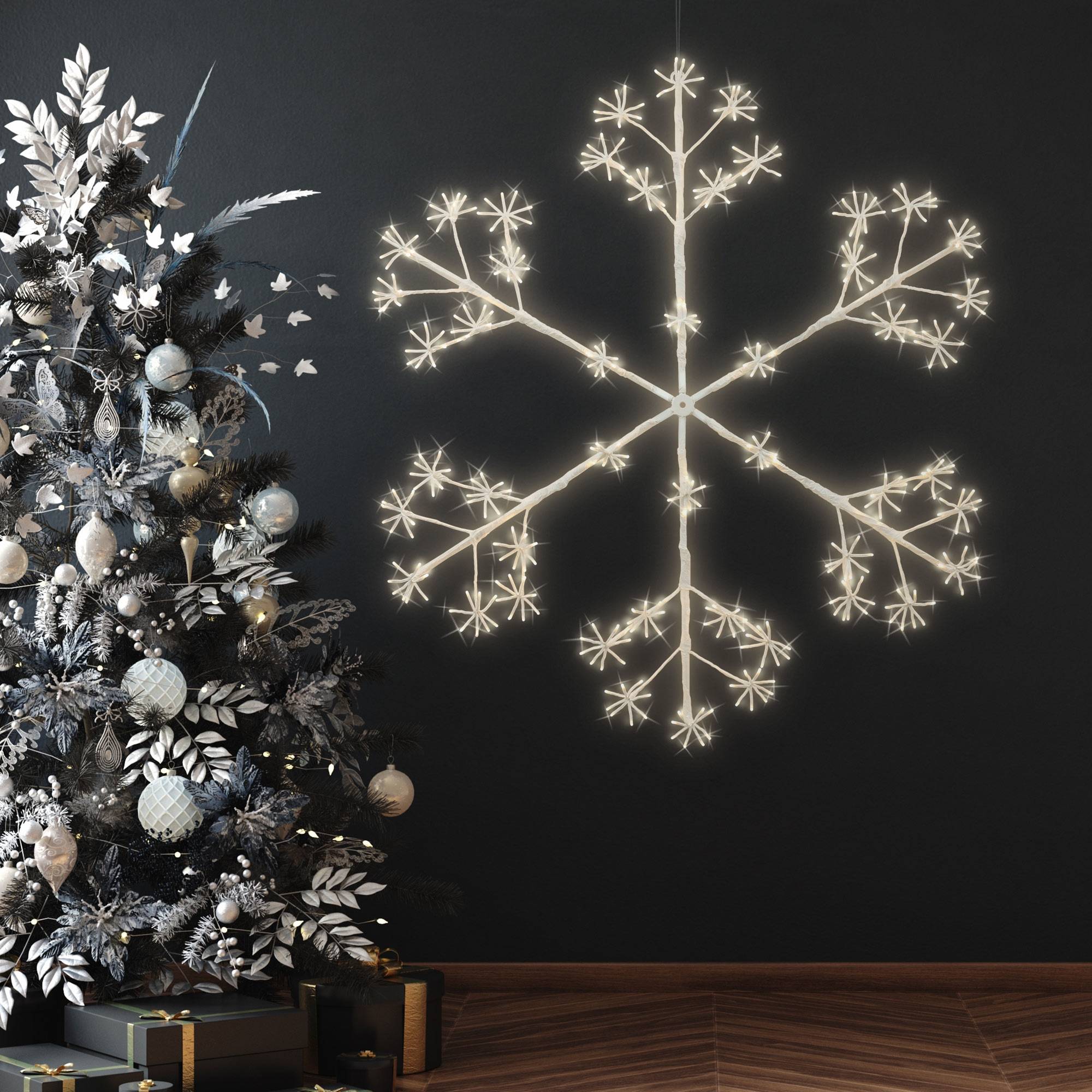 Ecd-Germany - Flocon de neige 384 LEDs chaîne lumineuse blanc chaud déco intérieur/extérieur - Imagen 9