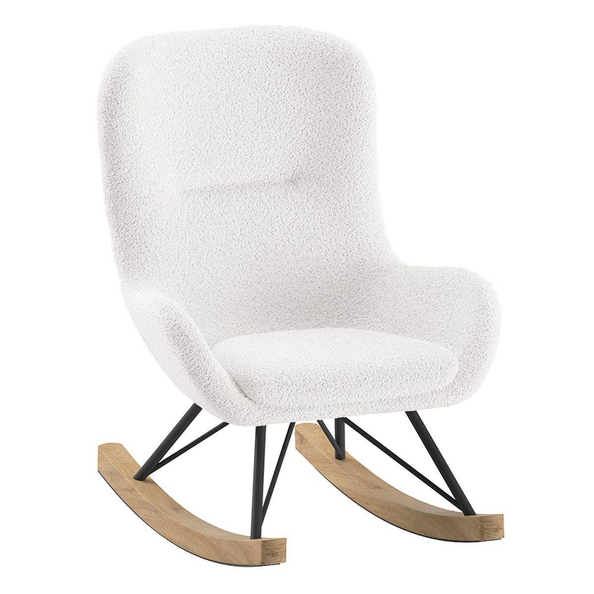 Paris Prix - Fauteuil à Bascule Bouclette "Rocky" 68cm Blanc - Image 1