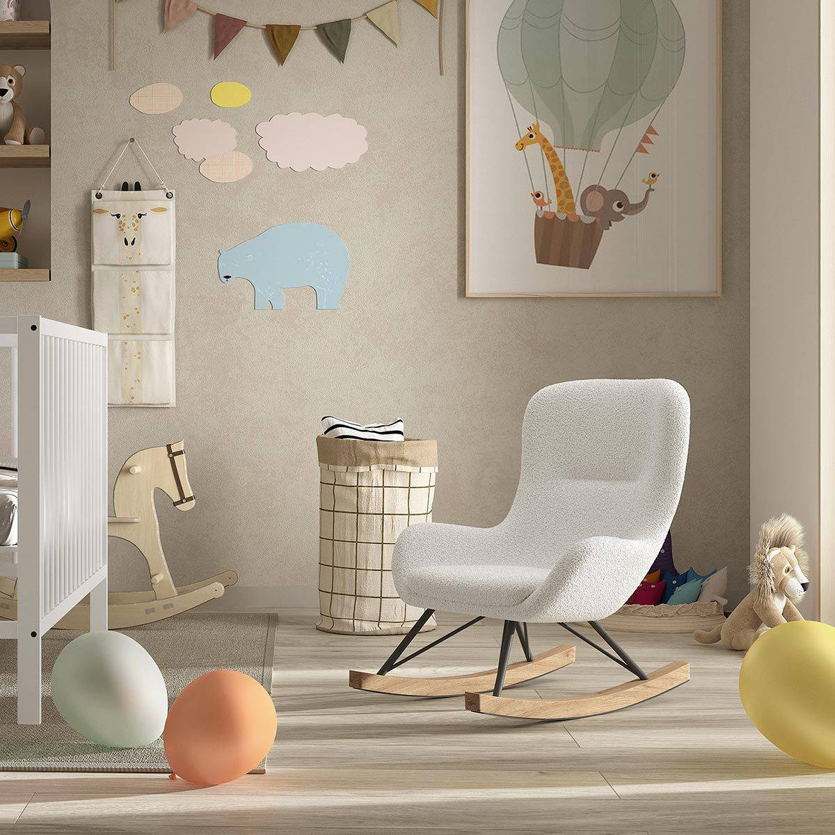 Paris Prix - Fauteuil à Bascule Bouclette "Rocky" 68cm Blanc - Image 2