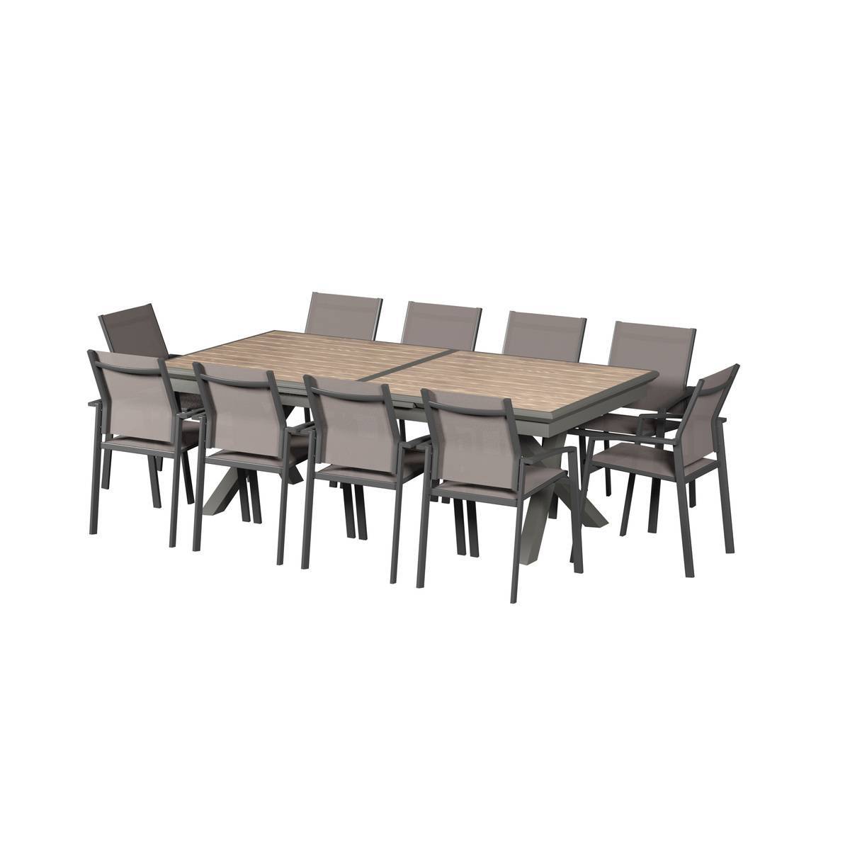 Hesperide - Table de jardin extensible "Axiome" effet bois honey & praline 12 places en aluminium traité époxy Hespéride - Image 2