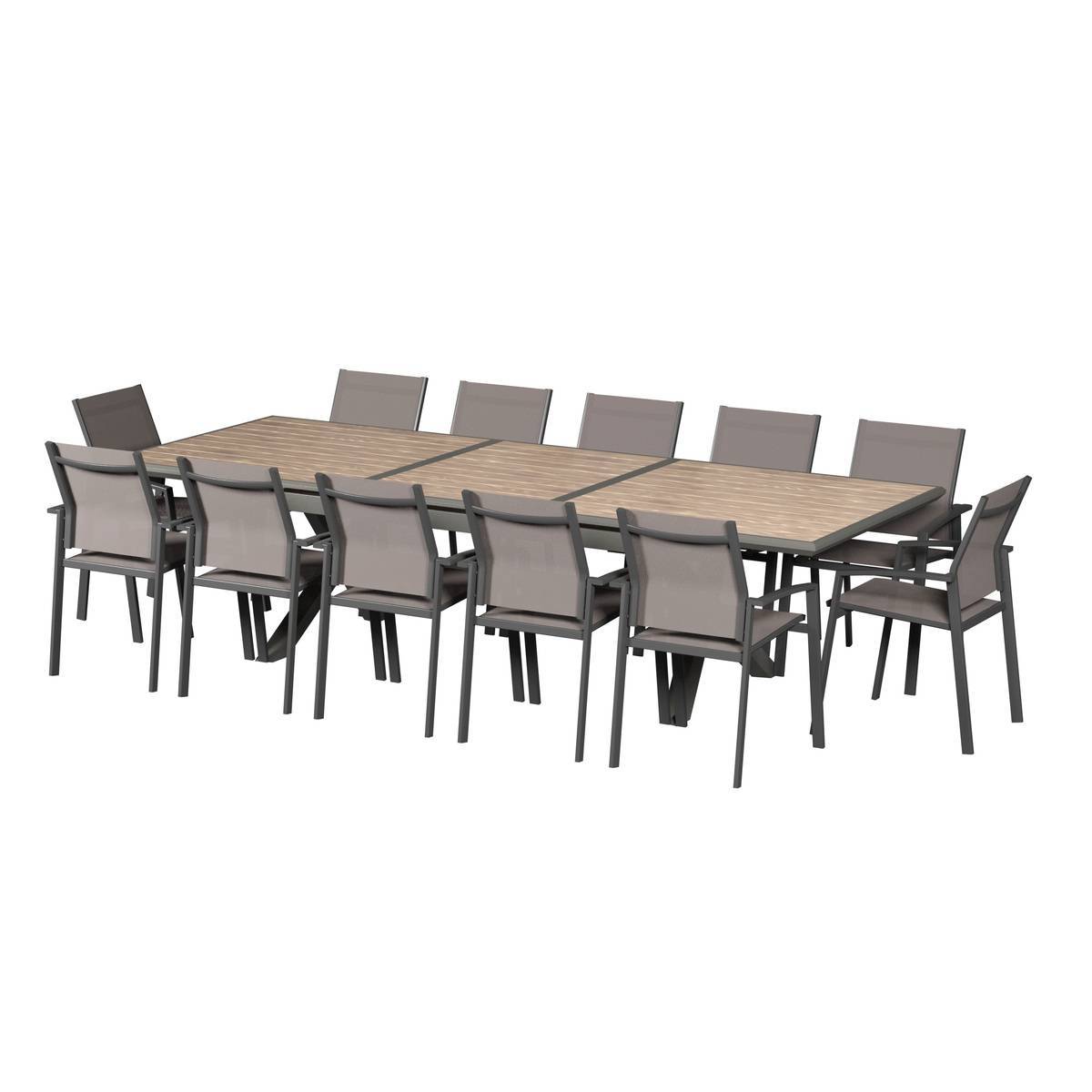 Hesperide - Table de jardin extensible "Axiome" effet bois honey & praline 12 places en aluminium traité époxy Hespéride - Image 3