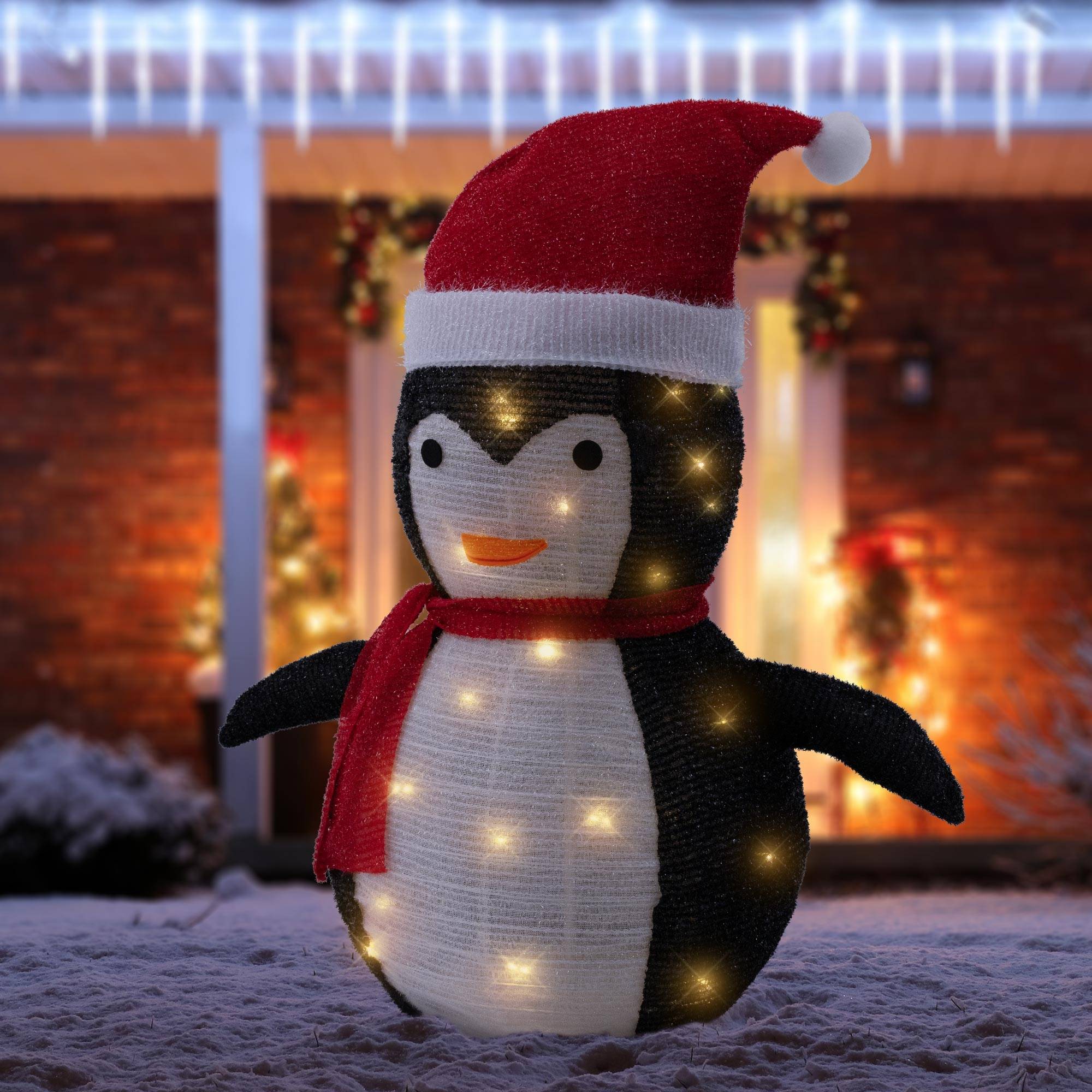 Pingouin de Noël LED décoration avec bonnet écharpe 68cm figurine d'hiver jardin - Image 8