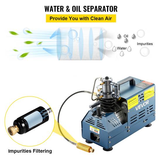 VEVOR Compresseur haute pression 30 MPa 1800W 220V avec arrêt automatique. Pour carabine PCP, paintball, pistolet, bouteille. - Image 5