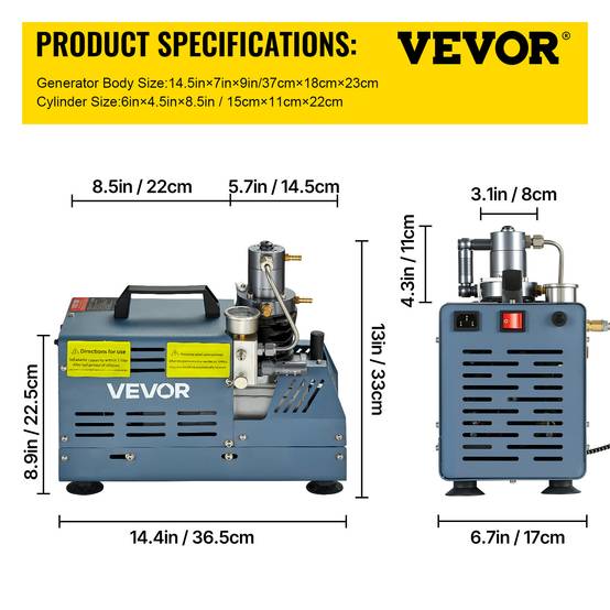 VEVOR Compresseur haute pression 30 MPa 1800W 220V avec arrêt automatique. Pour carabine PCP, paintball, pistolet, bouteille. - Image 7