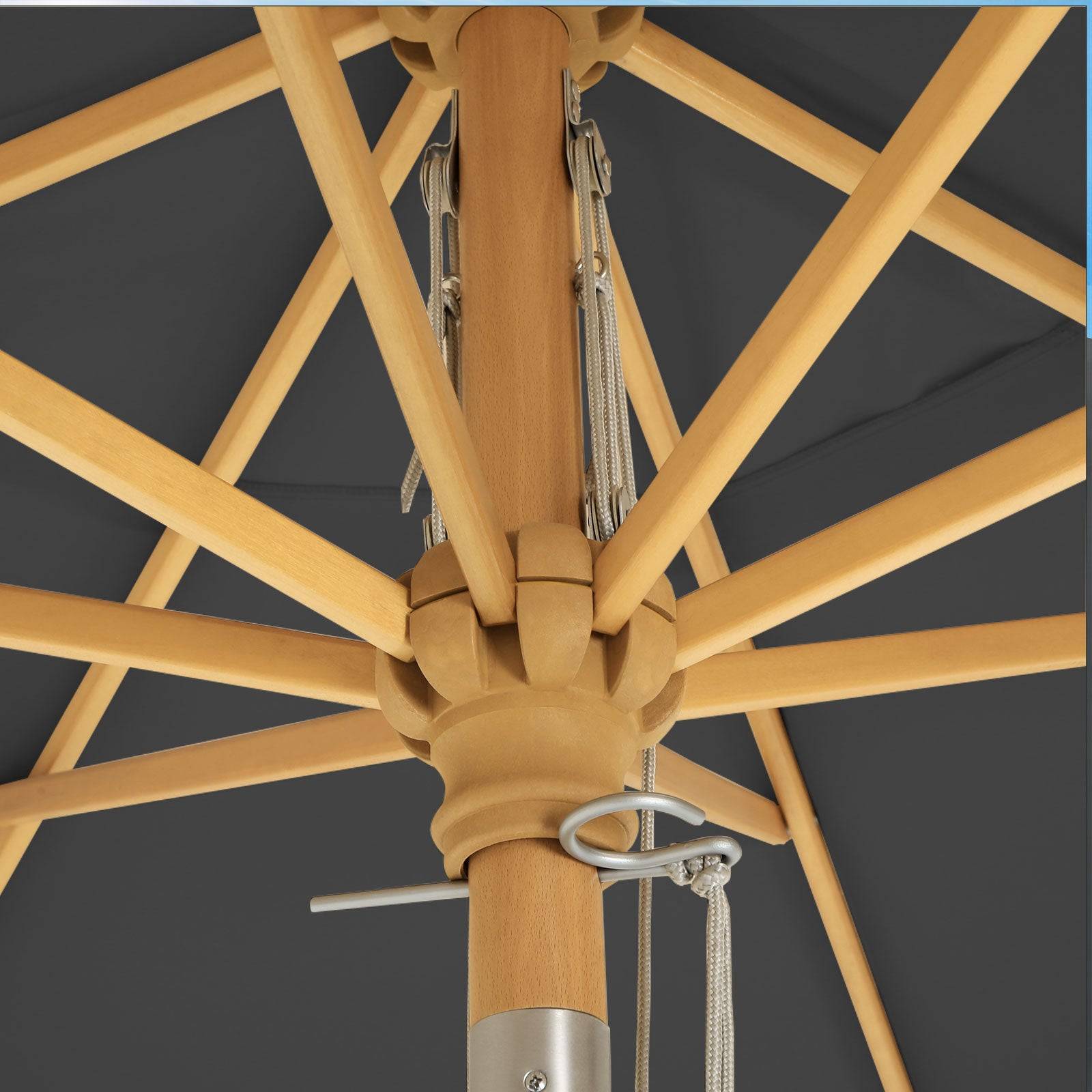 Helloshop26 - Parasol 3 m ombrelle octogonal protection solaire anti-uv UPF50+ mât et baleines en bois inclinable sans socle pour terrasse balcon jardin gris - Imagen 3