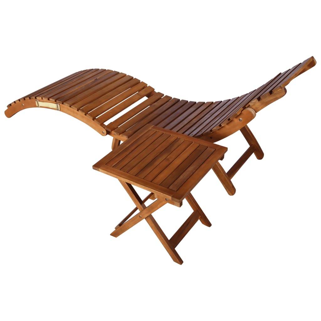 Helloshop26 - Transat chaise longue bain de soleil lit de jardin terrasse meuble d'extérieur avec table et coussin bois d'acacia - Imagen 2