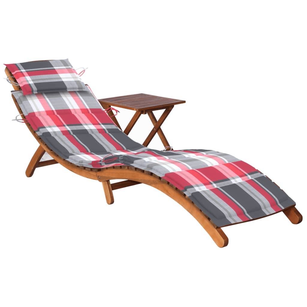 Helloshop26 - Transat chaise longue bain de soleil lit de jardin terrasse meuble d'extérieur avec table et coussin bois d'acacia - Imagen 1