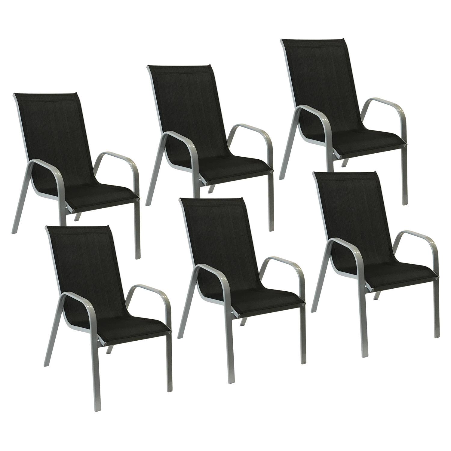 Happy Garden - Lot de 6 chaises MARBELLA en textilène noir - aluminium gris - HAPPY GARDEN - Imagen 1