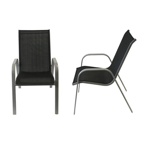 Happy Garden - Lot de 6 chaises MARBELLA en textilène noir - aluminium gris - HAPPY GARDEN - Imagen 3
