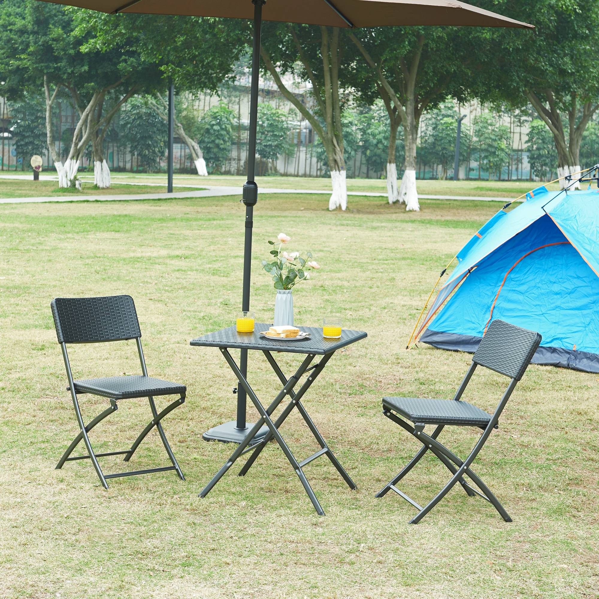 Table de camping pliante Mark 62 x 62 x 73 cm effet rotin noir [en.casa] - Imagen 2