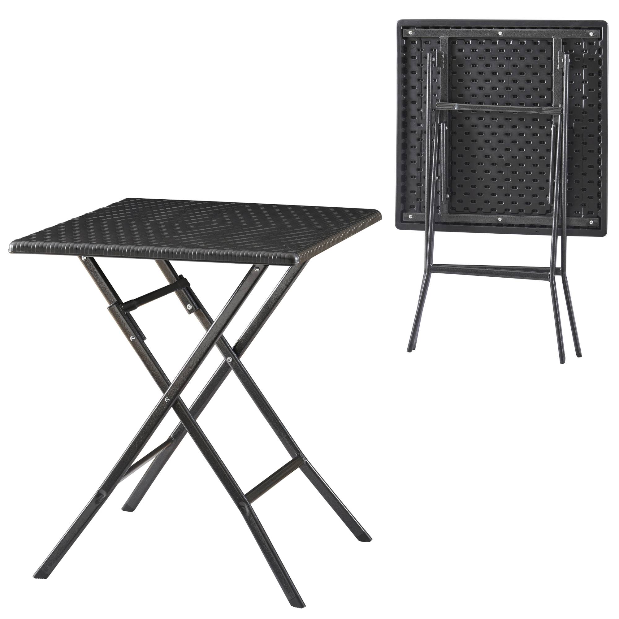 Table de camping pliante Mark 62 x 62 x 73 cm effet rotin noir [en.casa] - Imagen 1