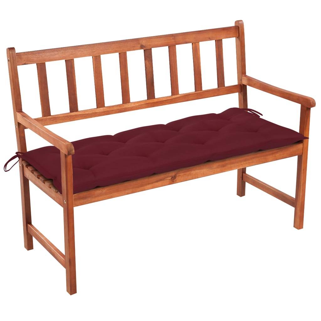 PANGIVO - Banc de jardin bois d'acacia et tissu rouge bordeaux 120 x 58 x 90 cm - PANGIVO