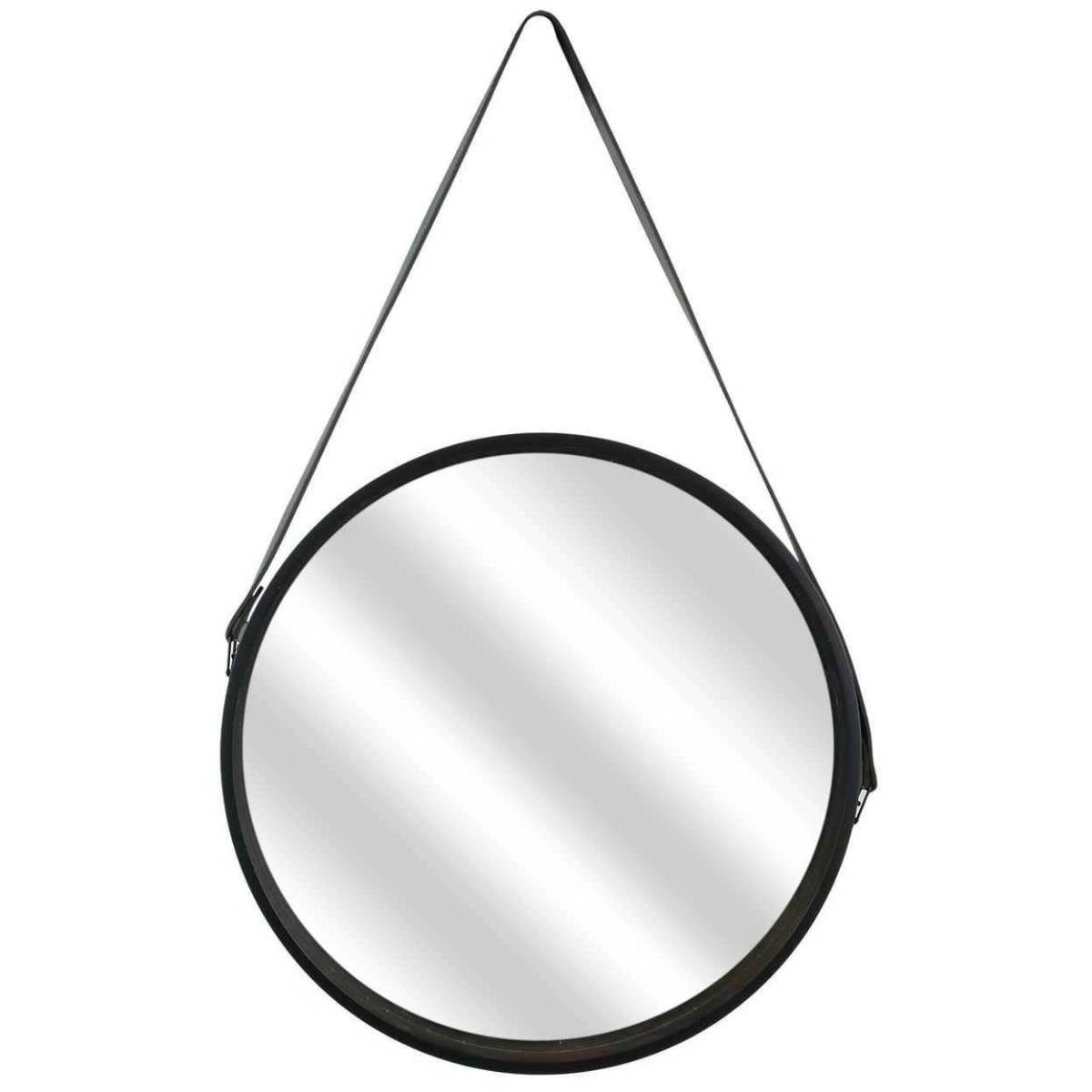 The Home Deco Factory - Miroir rond 40 cm avec anse en polyuréthane Noir - Imagen 1