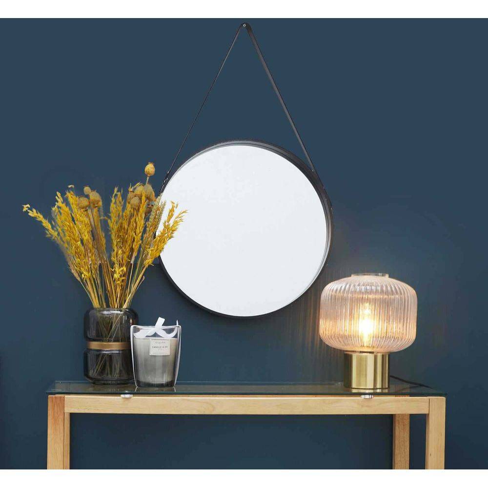 The Home Deco Factory - Miroir rond 40 cm avec anse en polyuréthane Noir - Imagen 2