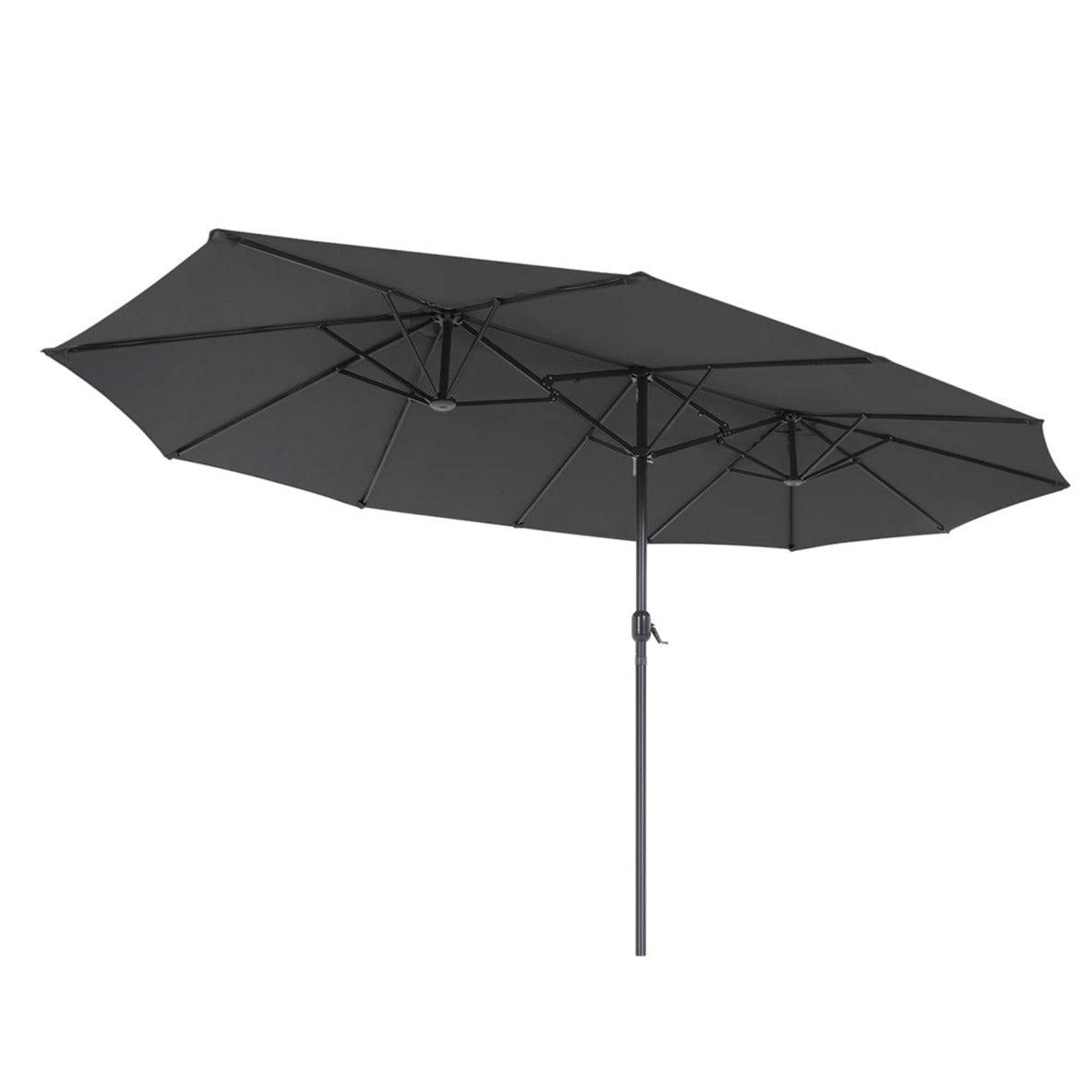 Helloshop26 - Parasol double 460 x 270 cm ombrelle extra large pour terrasse protection UPF 50+ avec manivelle pour jardin extérieur piscine plage sans socle gris - Imagen 1