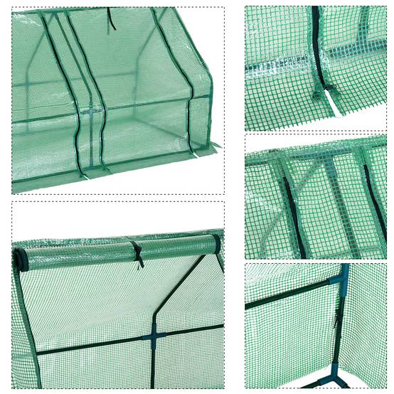 Mini Serre de Jardin mini serre tunnel 180L x 90l x 90H cm toit pointu Acier PE Haute densité 140 g/m² Anti-UV 3 fenêtres avec Zip enroulables Vert - Image 10