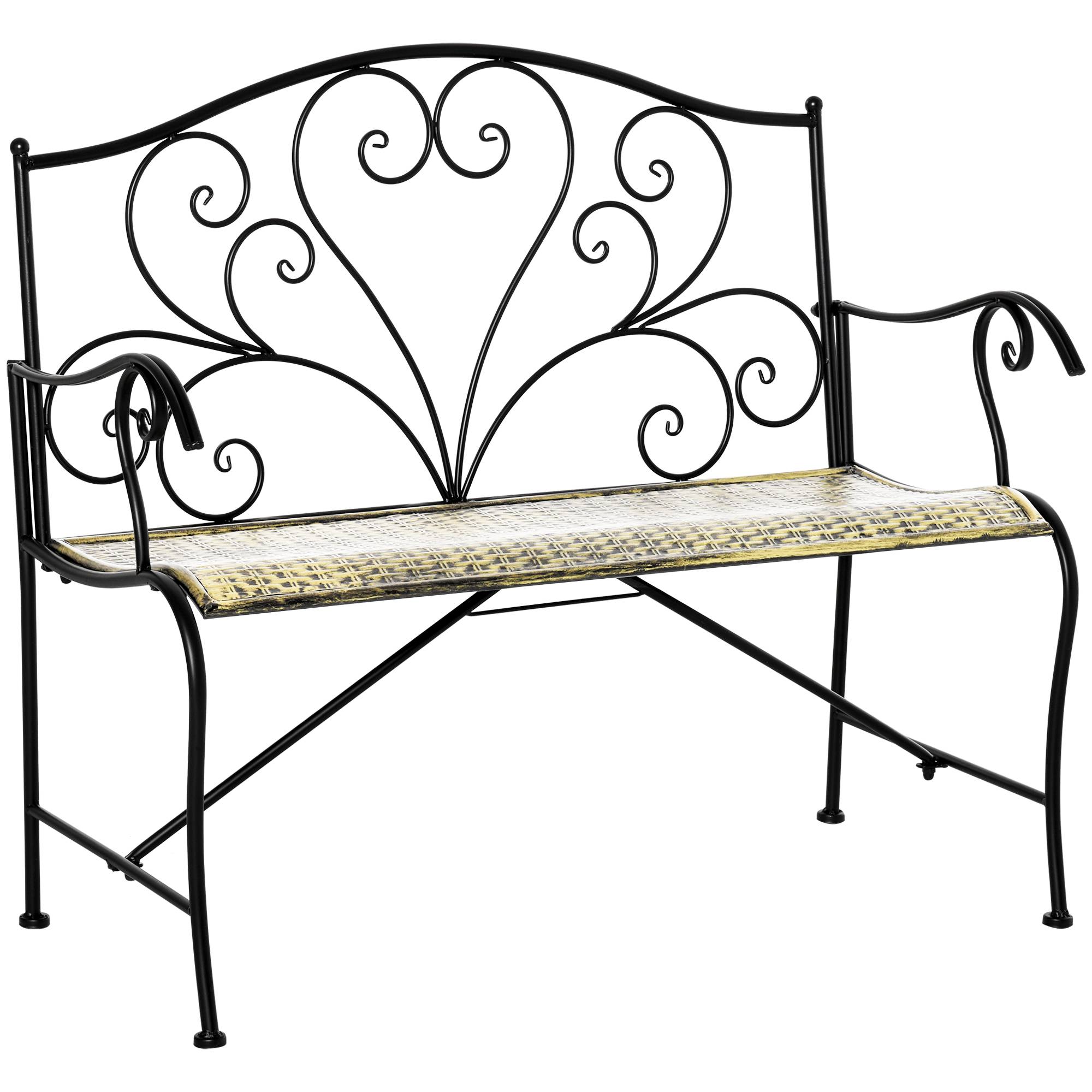Banc de jardin 2 places en fer forgé style vintage, noir