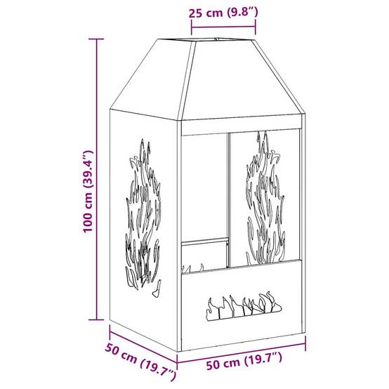 Cheminée de Jardin Acier Foyer Vertical Chauffage Extérieur Terrasse Noir 100cm – ComfortXL Outdoor Living - Image 6