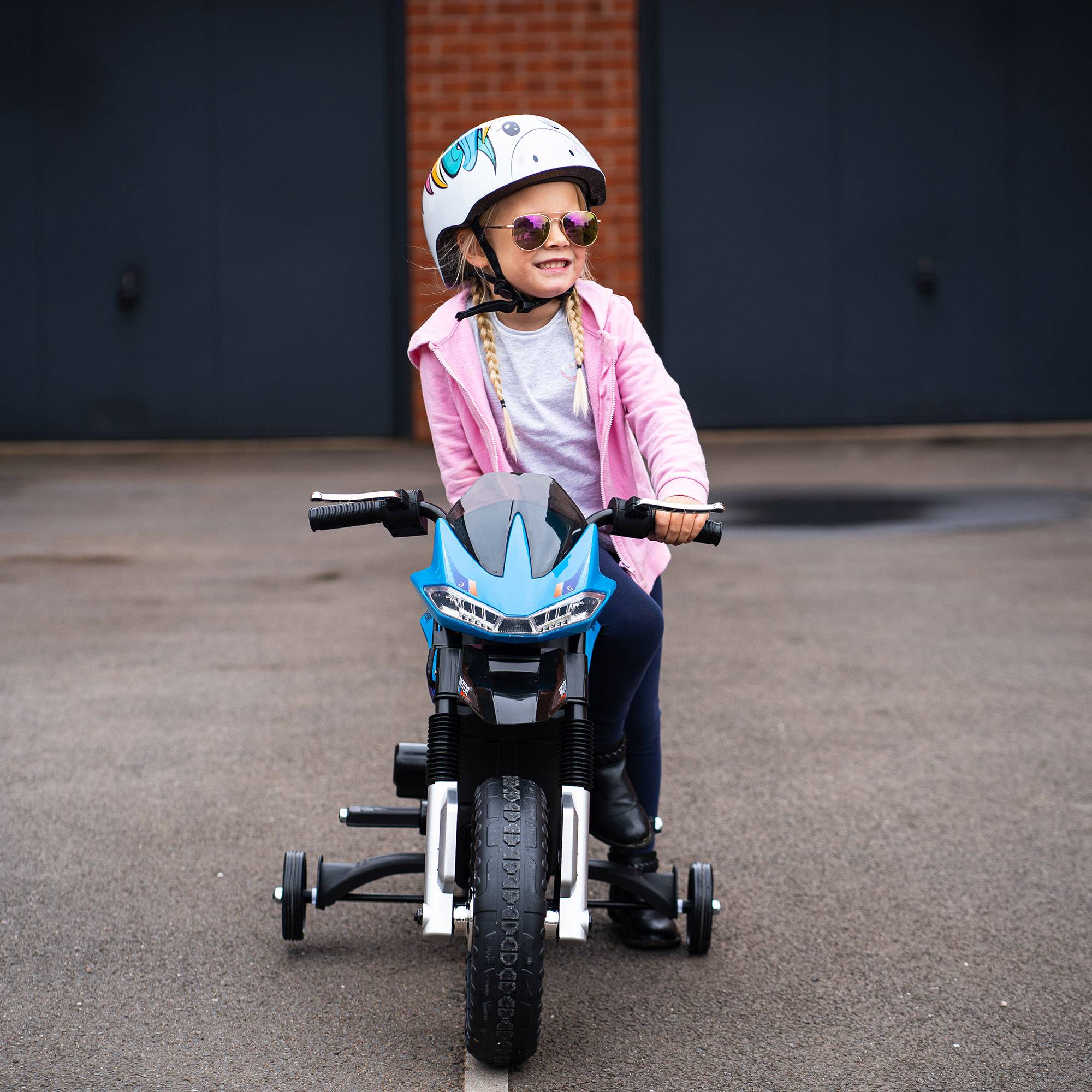 Moto électrique pour Enfants de 3-6 ans 25 W 6 V 3 Km/h Effets Lumineux et sonores roulettes Amovibles Charge max. 30 kg Bleu - Image 4